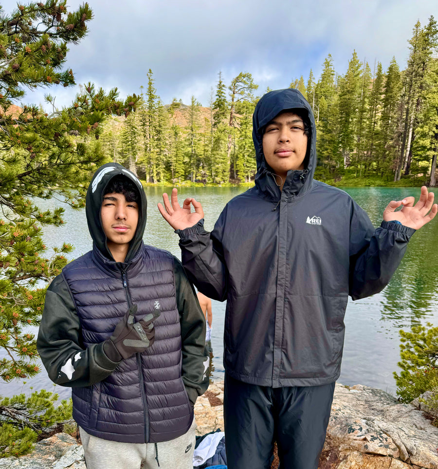 Two friends talking on a log